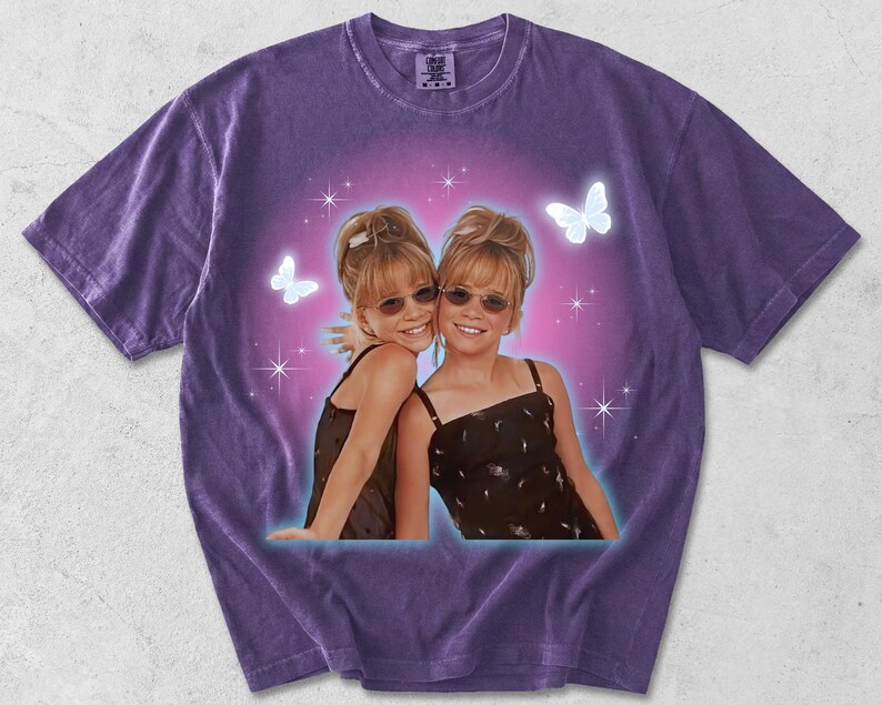 Mary Kate and Ashley Y2K T-shirt, Adult Unisex Grape