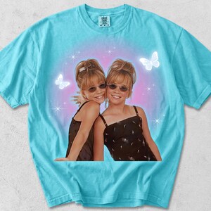 Mary Kate and Ashley Y2K T-shirt, Adult Unisex Lagoon Blue