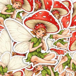 Sticker fée champignon, sticker vinyle fée mignonne, sticker fairycore cottage, fée lunatique champignon, sticker esthétique pour ordinateur portable