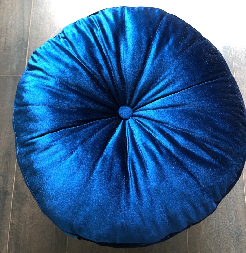 Round velvet cushion round velvet pillow blue cushion Etsy