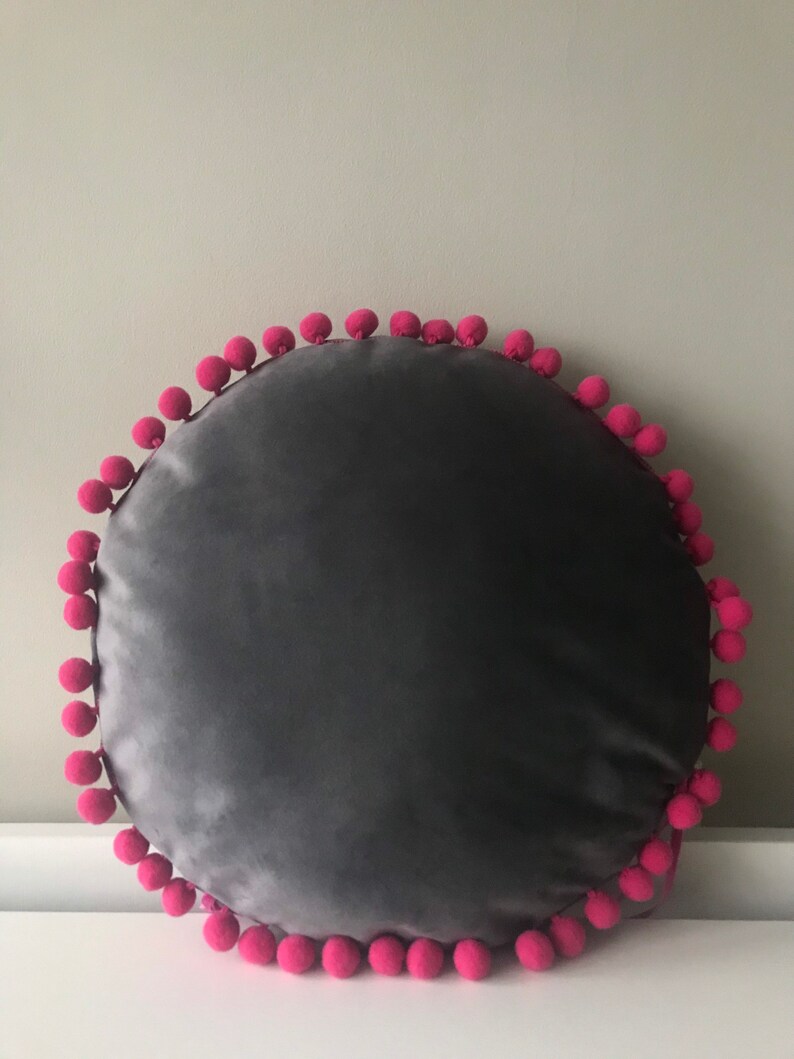 Round velvet cushion with pompoms boho velvet pillow pom Etsy