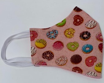 Adult Donut Print Face Mask Adjustable Washable Reusable Face Shield Double Cotton Face Covering Made In USA
