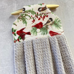 Red Poinsettia Hanging Towel With Holder, Holly Berry Bathroom