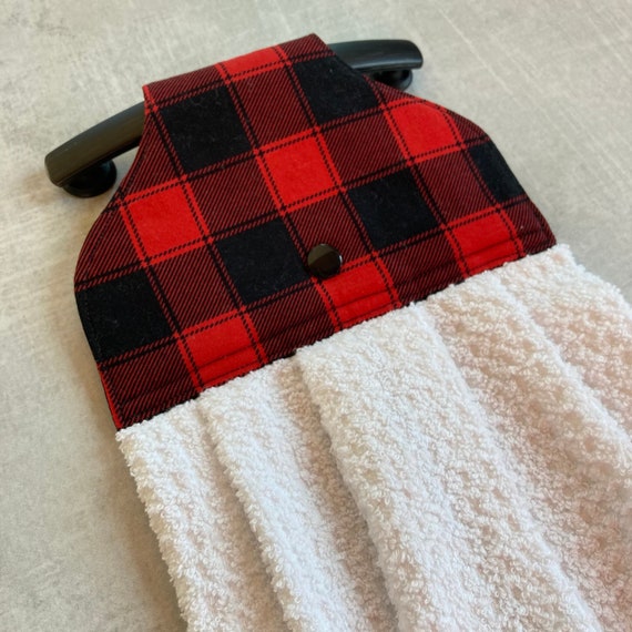 Red and Black Buffalo Plaid Hanging Towel With Holder, Winter Bathroom  Hanging Loop Hand Towels With Snap, Hanging Cozy Cabin Kitchen Towel 