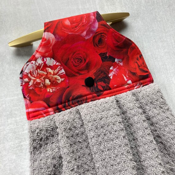 Red Roses Hanging Kitchen Towel, Valentine Day Hand Towels With