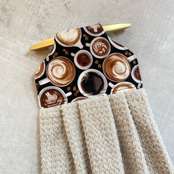 Coffee Lovers Hanging Kitchen Towels with Hanging Loop, Espresso Easy Hang Dish Towel with Snap, Hand Towel with Holders, Housewarming Gifts