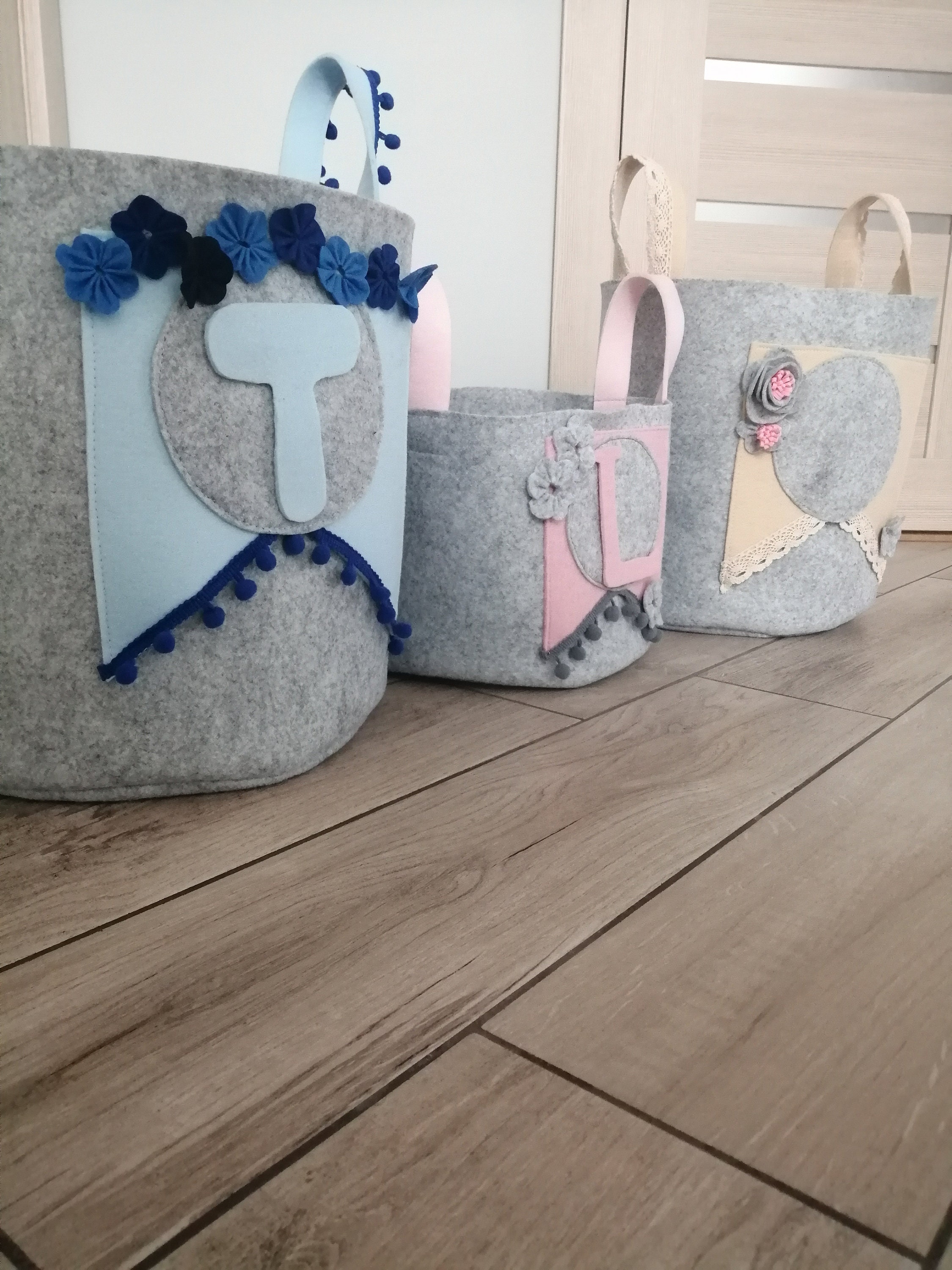 Cesta de altura de fieltro gris gran contenedor de | Etsy