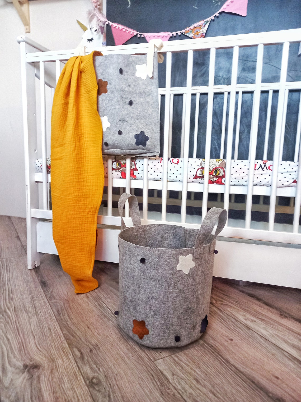 Felt Nursery Crib Organizer Decorated Stars and Pom Pom Etsy