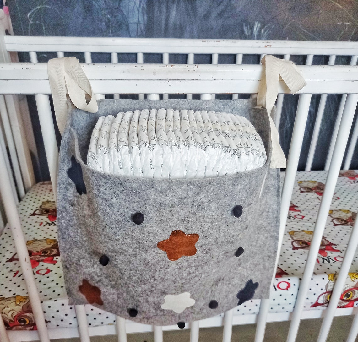 Felt Nursery Crib Organizer Decorated Stars and Pom Pom Etsy