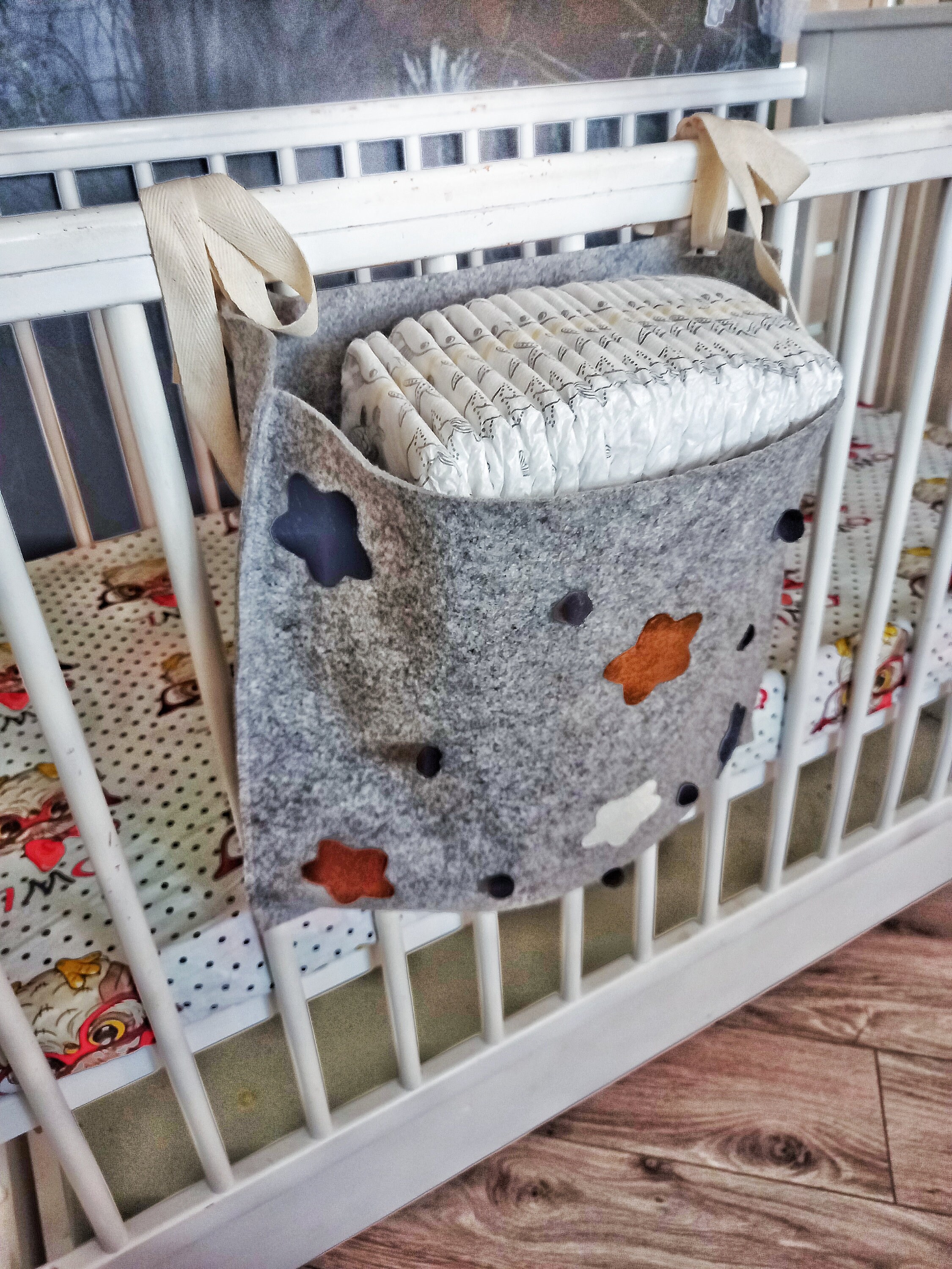 Felt Nursery Crib Organizer Decorated Stars and Pom Pom Etsy