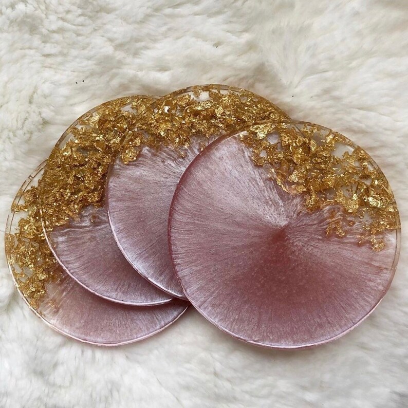 Pretty Pink and Gold Sparkly Coasters Resin Coasters Geode Etsy