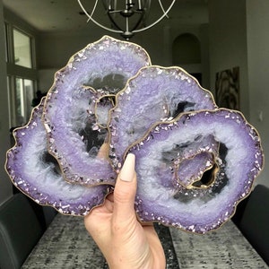 Amethyst inspired geode coasters, resin coasters, agate coasters, personalized