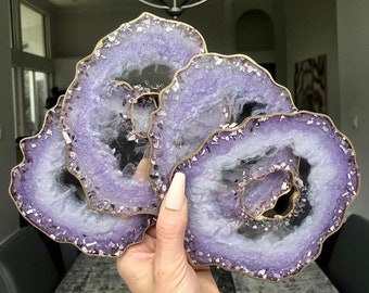 Amethyst inspired geode coasters, resin coasters, agate coasters, personalized