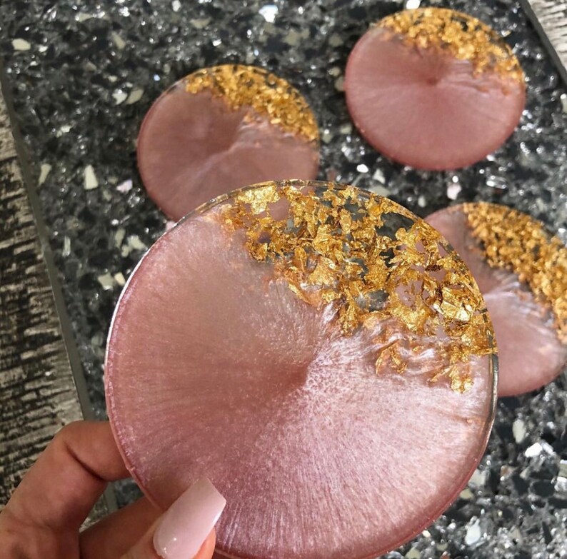 Pretty Pink and Gold Sparkly Coasters Resin Coasters Geode Etsy
