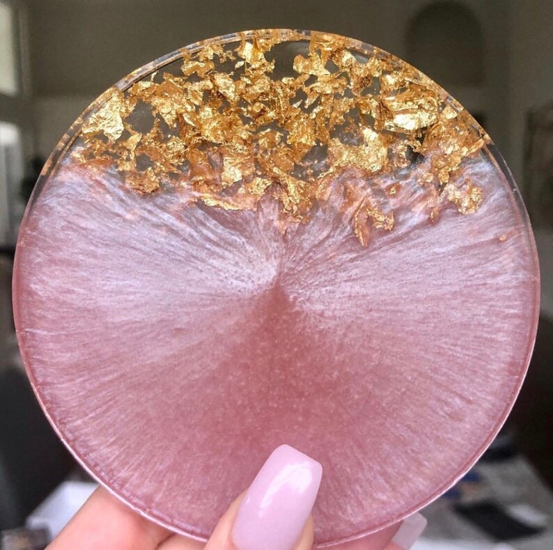 Pretty Pink and Gold Sparkly Coasters Resin Coasters Geode Etsy