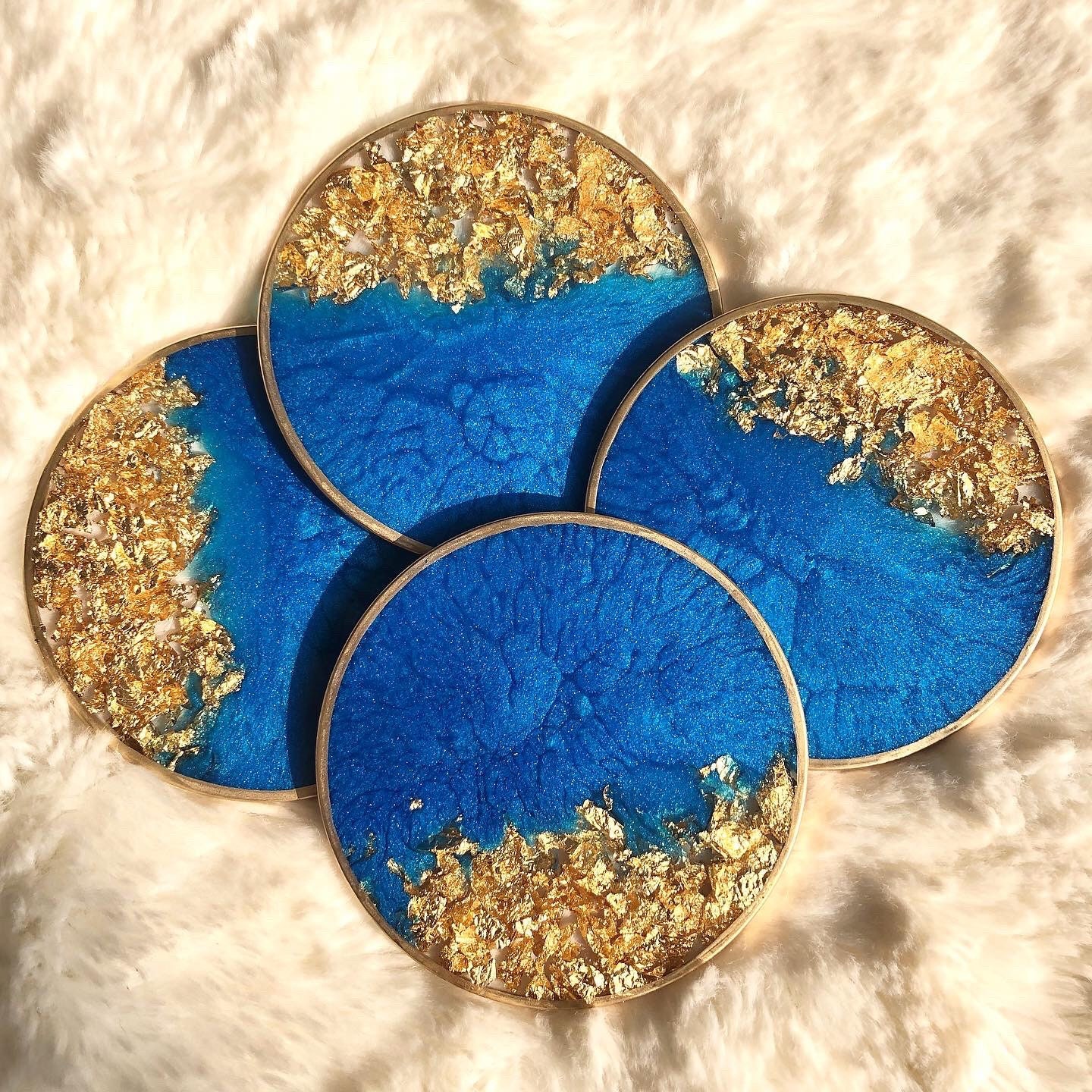 Beautifully Blue Coasters With Gold Flakes Resin Coasters Etsy