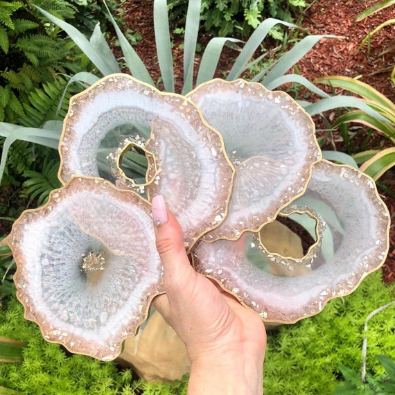 Pretty Pink Amethyst Inspired Geode Coasters Resin Coasters Agate
