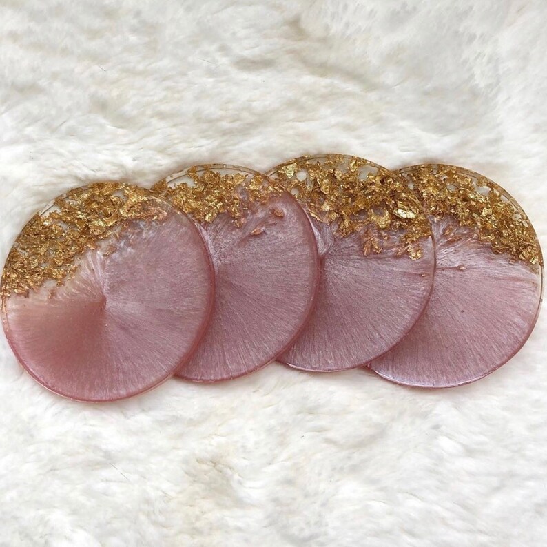 Pretty Pink and Gold Sparkly Coasters Resin Coasters Geode Etsy