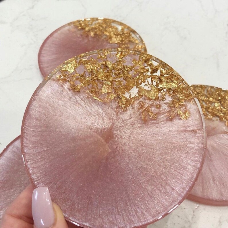 Pretty Pink and Gold Sparkly Coasters Resin Coasters Geode Etsy