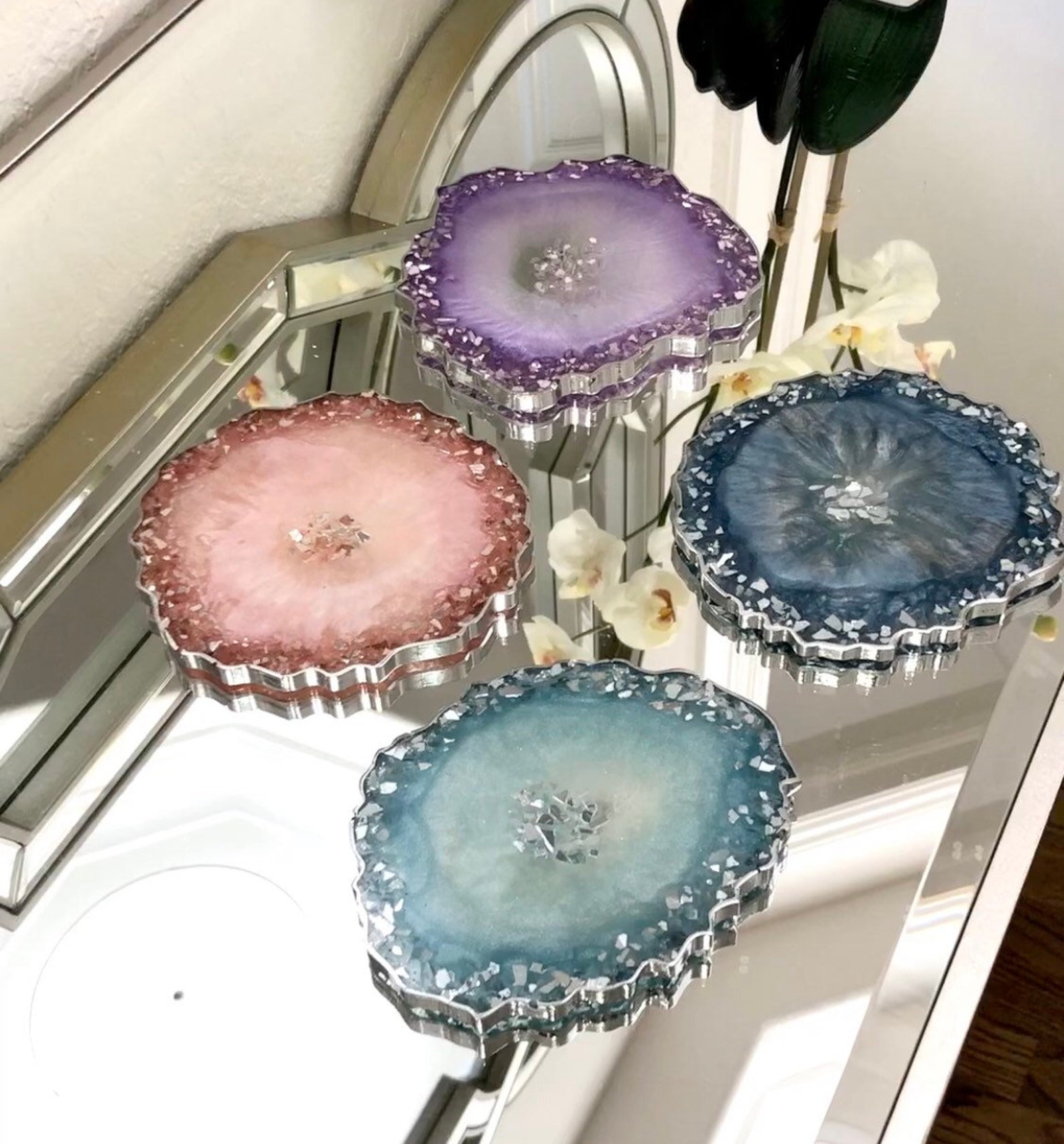 Amethyst Inspired Geode Coasters Resin Coasters Agate Etsy