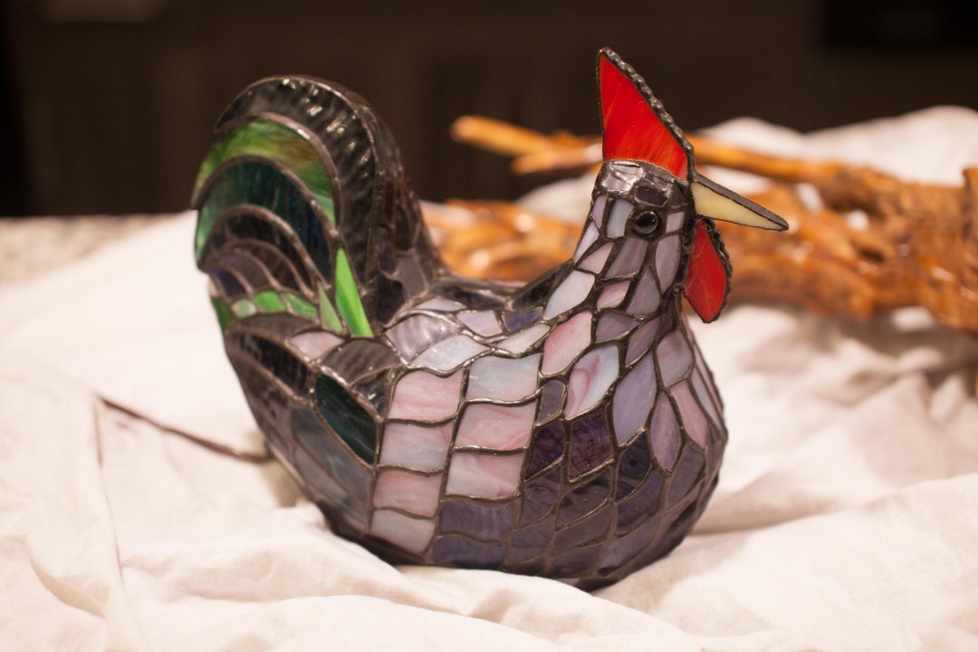 Vintage Stained Glass Rooster Lamp Etsy