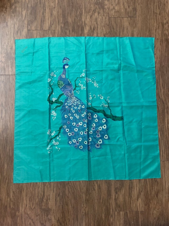 Vintage Silk Peacock Scarf | Thai Silk 100%