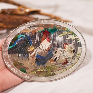 Rooster and Chickens Stained Glass