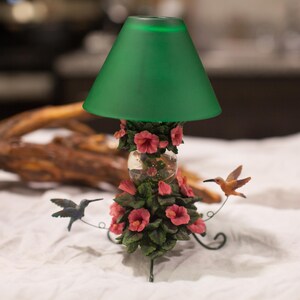 Hummingbird Tea Light Lamp with Snowglobe