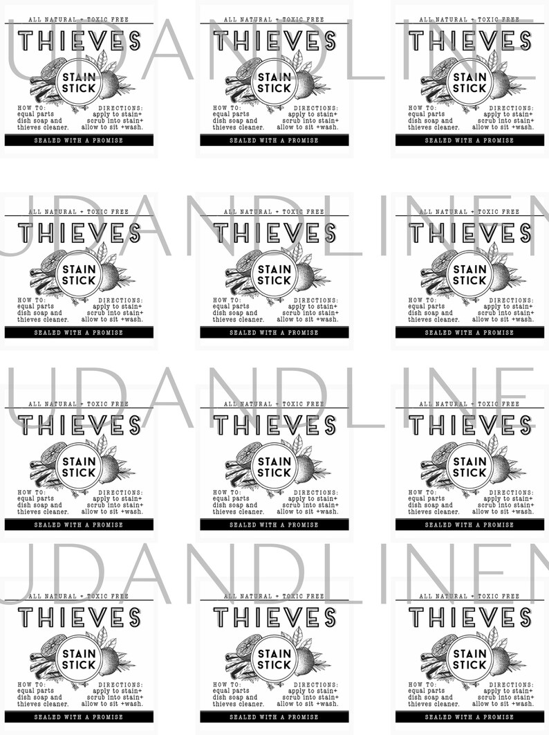 Thieves Spray Bottle Label, Stain Stick, Young Living, Printable ...