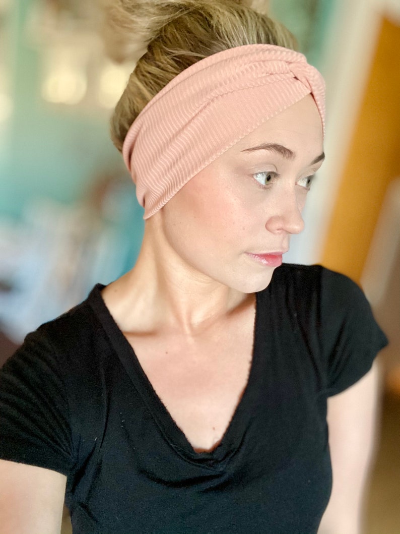Pink Color Block Top Knot Headband Headbands with buttons Turban Headbands for Mask Yoga Exercise Women Headbands