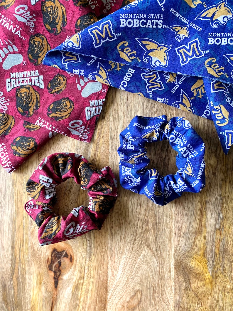 MSU Bobcats U of M Grizzlies Hair Ties Hair Elastics College Scrunchy handmade gifts haleyKmade stocking stuffers