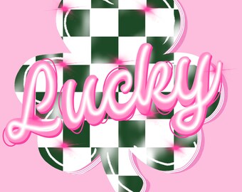 Lucky Shamrock PNG | Checkered Plaid Clover Sublimation | Pink Neon St. Patrick’s Day Digital Download