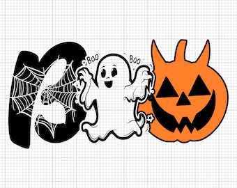 Boo Halloween SVG: Straszny duch, pajęcza sieć, dynia (pobranie cyfrowe)
