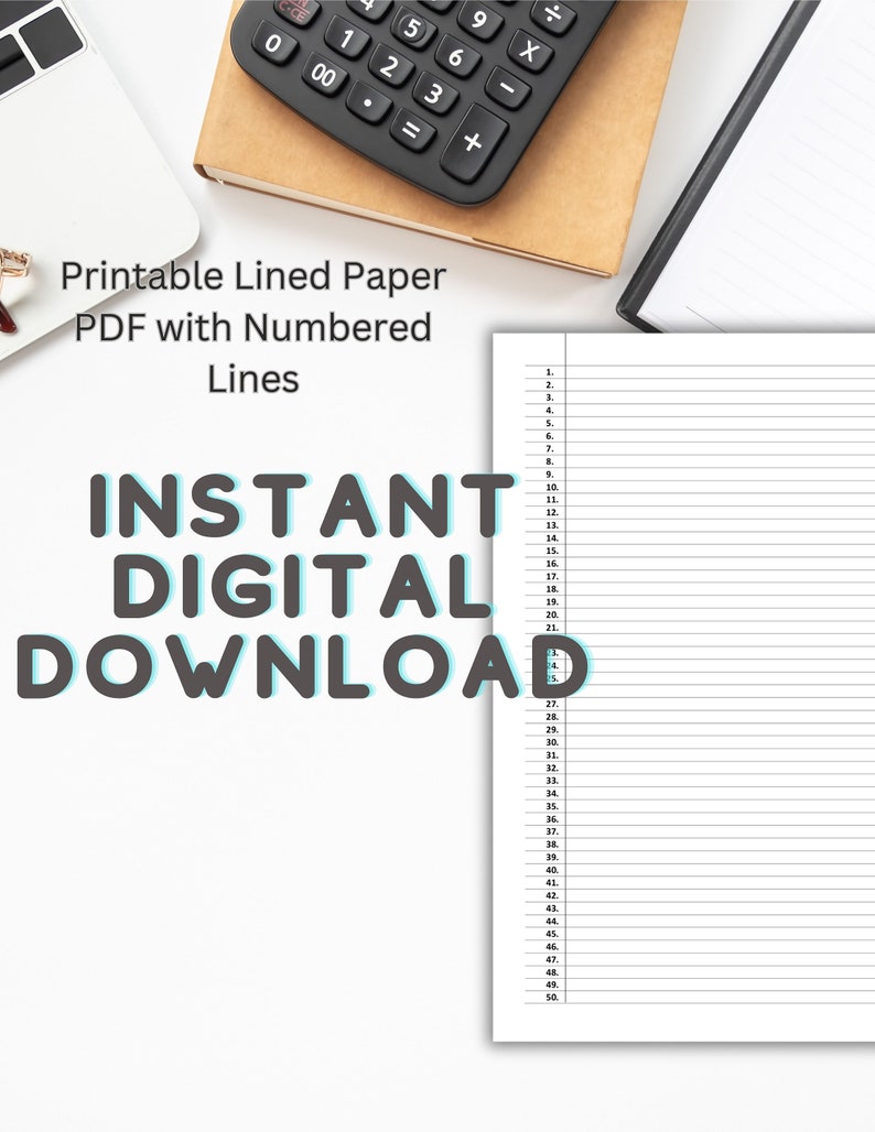 Numbered Lined Paper Printable Lined Paper PDF With Numbered Lines ...