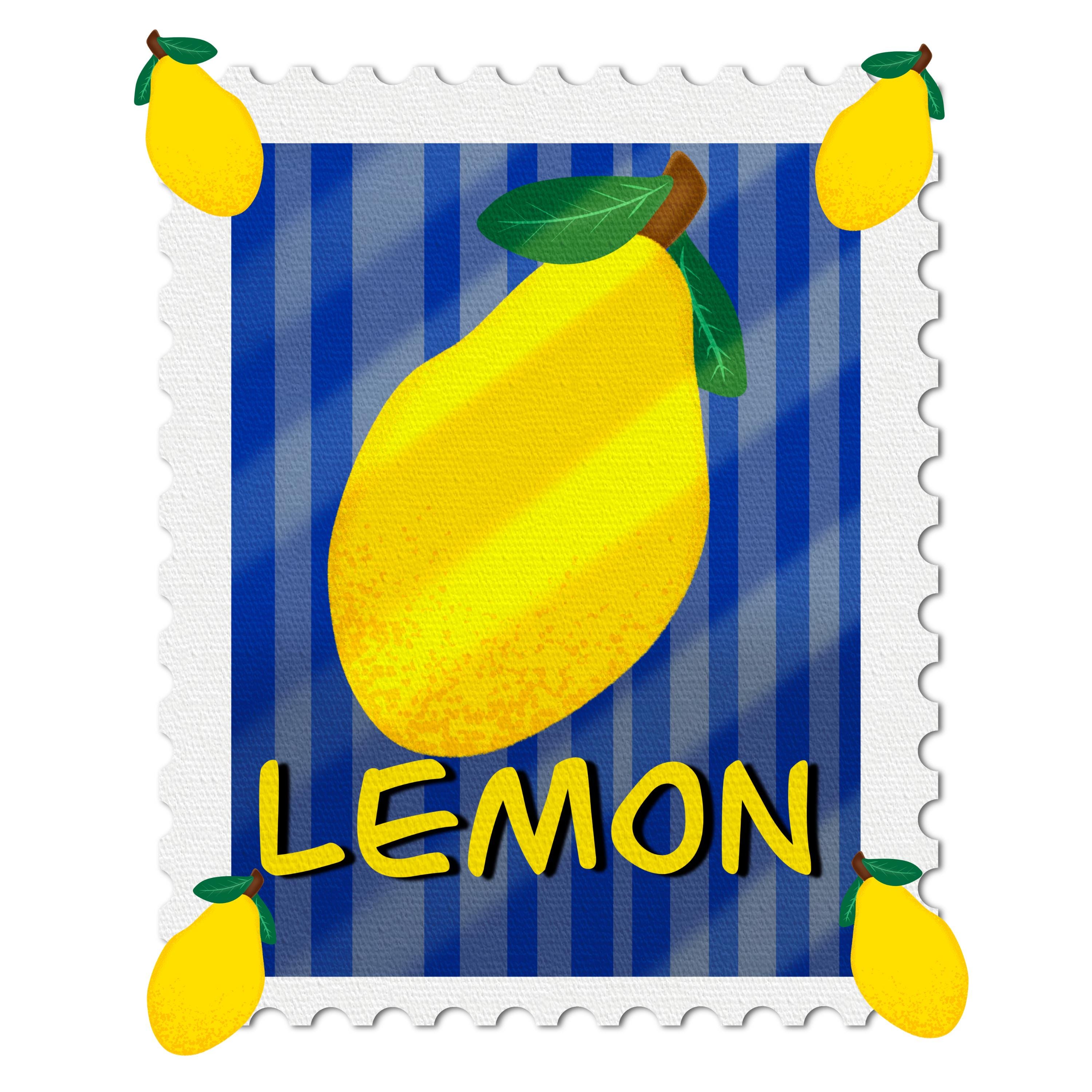 lemonさまご確認用！ Lemon Stamp PNG: Blue Stripe Citrus Clipart for Crafts (digital