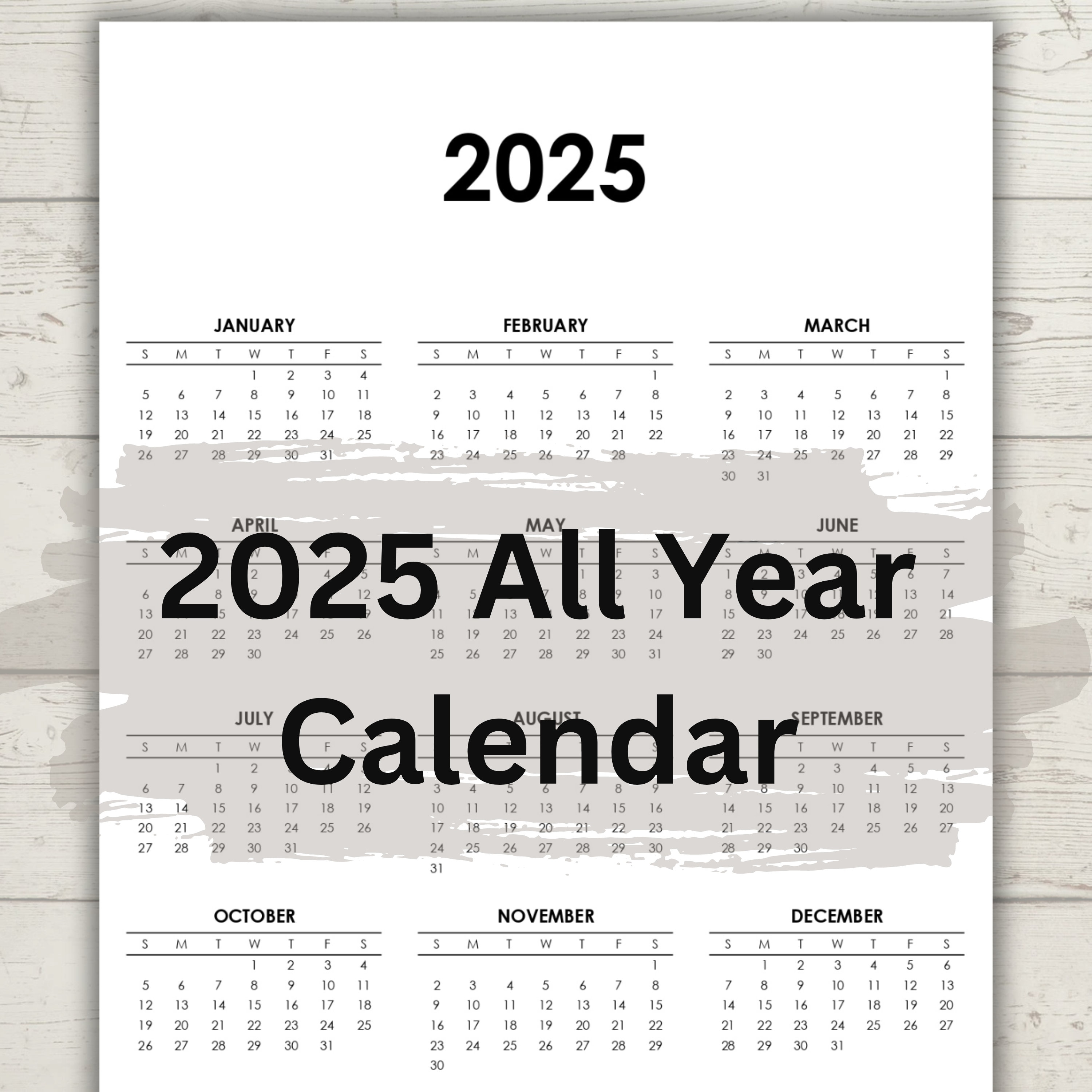 2025 Calendar Yearly Calendar Printable 2025 Pdf digital Download