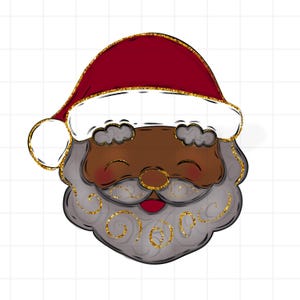 Black Santa Claus Face PNG | Glitter Beard Christmas Clipart | African American Santa Sublimation File | Holiday Digital Download