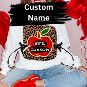 Leopard Print Apple Teacher Shirt Design: Custom Name Sublimation PNG (Digital Download)