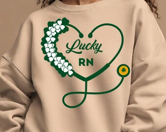 St. Patrick&#39;s Day Nurse Shirt RN PNG | Lucky Nurse sublimation PNG | Nurse St Patrick Gift