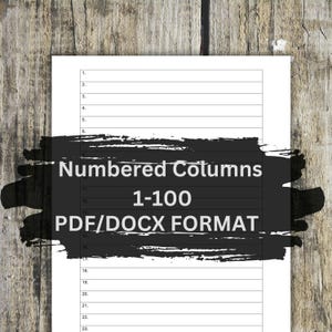 colonna a righe numerate 1-100 / Carta Carta a righe stampabile PDF con righe numerate Linea numerata Download digitale PDF istantaneo DOX
