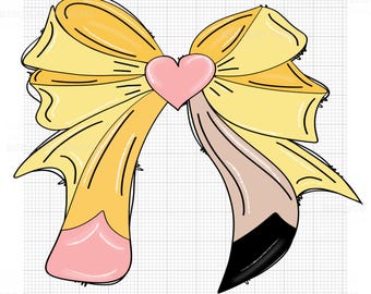 Teacher Pencil Bow PNG: Coquette Sublimation Design (Digital Download)