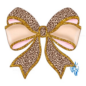 Leopard Print Glitter Bow Clipart: Watercolor Coquette PNG (Digital Download)