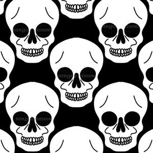 Seamless Skull Pattern: Gothic Halloween Black & White PNG (Digital Download)