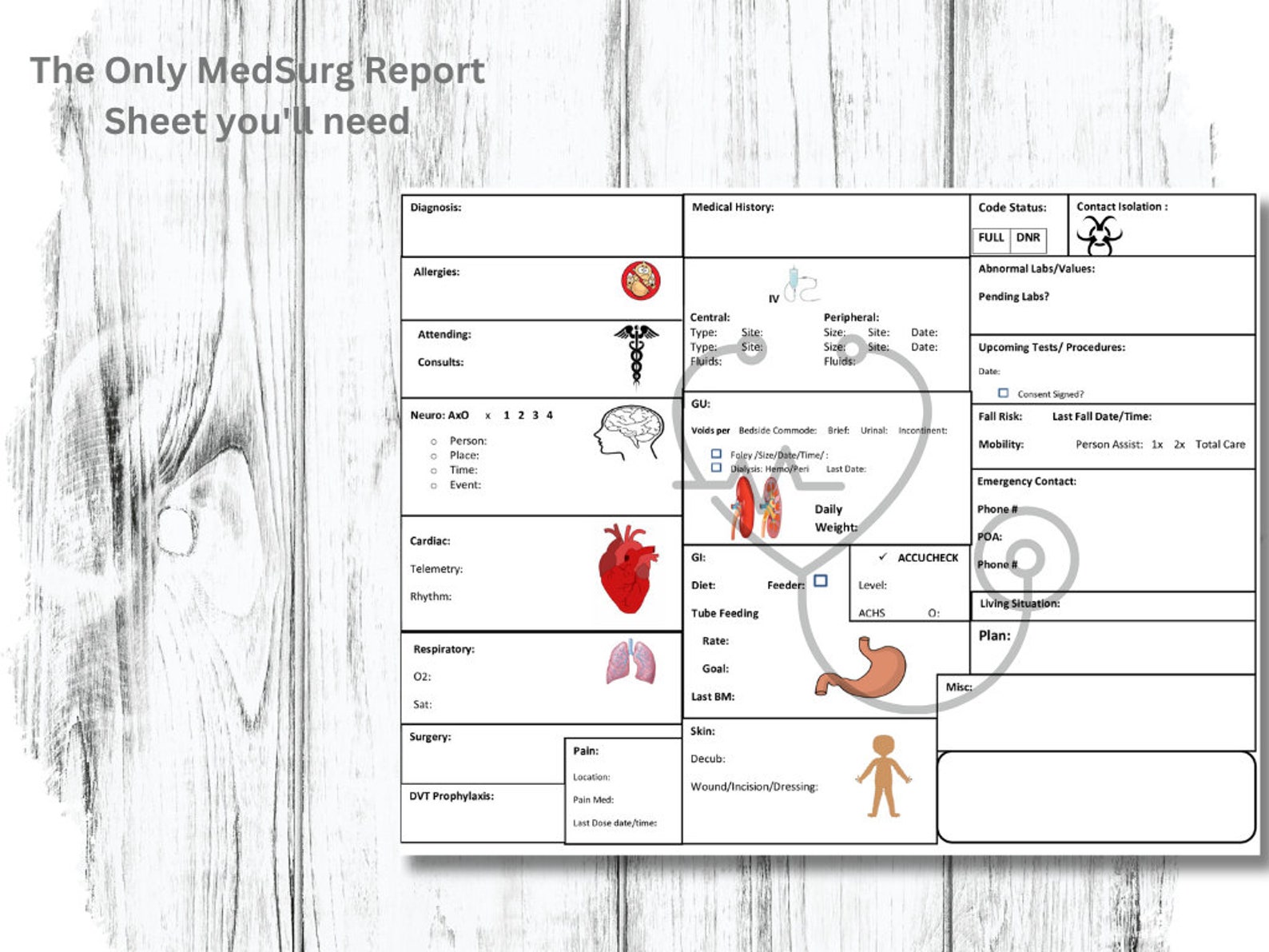 Nurse Report Sheet Medsurg Nurse Report Sheet Nurse Handoff Etsy