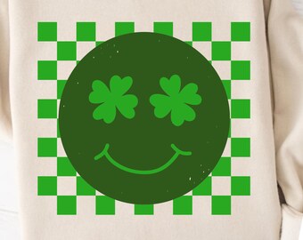 St. Patrick&#39;s Day Green Shamrock Smiley Face, Irish Good Luck Emoji, Festive Digital Download, Lucky Charm