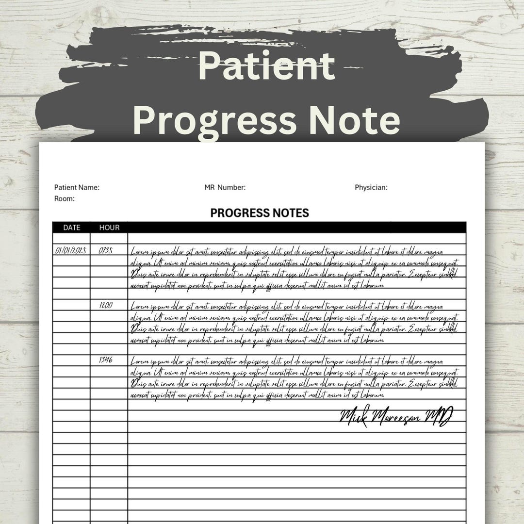 Blank Patient Progress Note Template for Healthcare (printable PDF) - Etsy