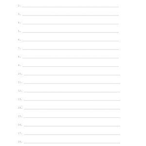 colonna a righe numerate 1-999 / Carta Carta a righe stampabile PDF con righe numerate Linea numerata Download digitale PDF istantaneo DOX