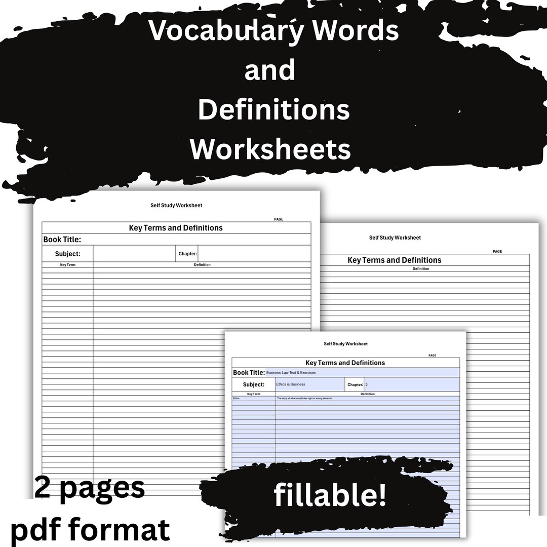 Vocabulary Worksheet, Printable Self Study Worksheet – Key Terms ...