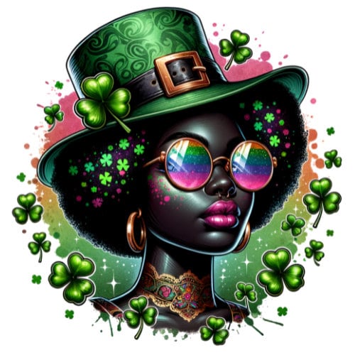 St. Patrick's Day Shirt PNG | Groovy Black Lady with Afro Curly Hair | Pride | Leprechaun Hat | Sublimation | Digital Download