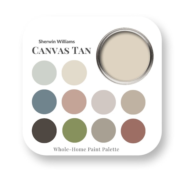 Canvas Tan by Sherwin Williams Interior Paint Color Palette, Interior Design Color Trends, Best White for trim, House Paint Colors, trending
